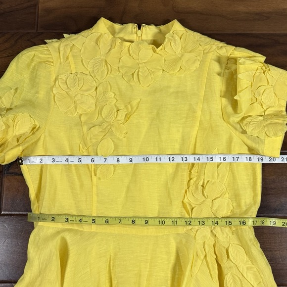 Antonio Melani Women's Size 12 Yellow Floral Appliqué Iris Linen Mini Dress - Picture 6 of 12